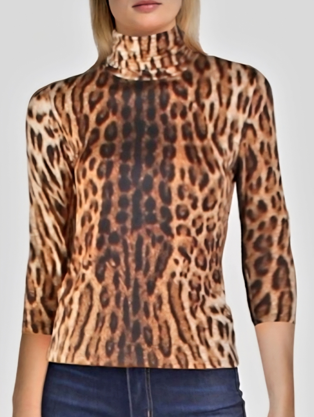 L'agence Leopard Print Turtleneck Top - Brown